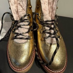 J.Crew wedged sole in Dark Gold, faux fur, lace up style AE998